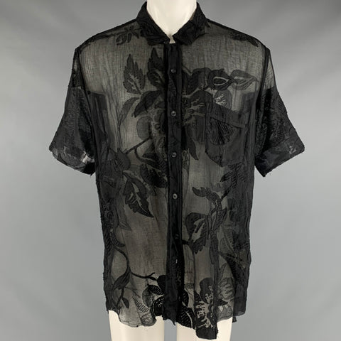 BY WALID Taille M Chemise à manches courtes boutonnée en coton floral noir