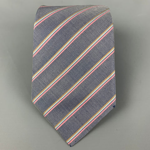 Vintage ISSEY MIYAKE Grey Pink Diagonal Stripe Silk Tie