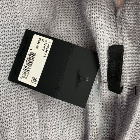 ATM Taille M Cardigan boutonné en laine tricotée gris clair et blanc