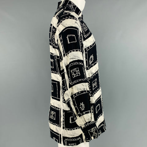 PACO RABANNE Size M Black Cream Squares Rayon Long Sleeve Shirt