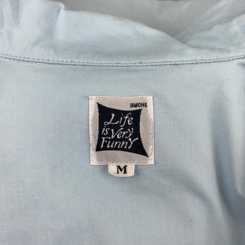 RWCHE Size M Light Blue Cotton Button Up Short Sleeve Shirt