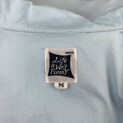RWCHE Size M Light Blue Cotton Button Up Short Sleeve Shirt