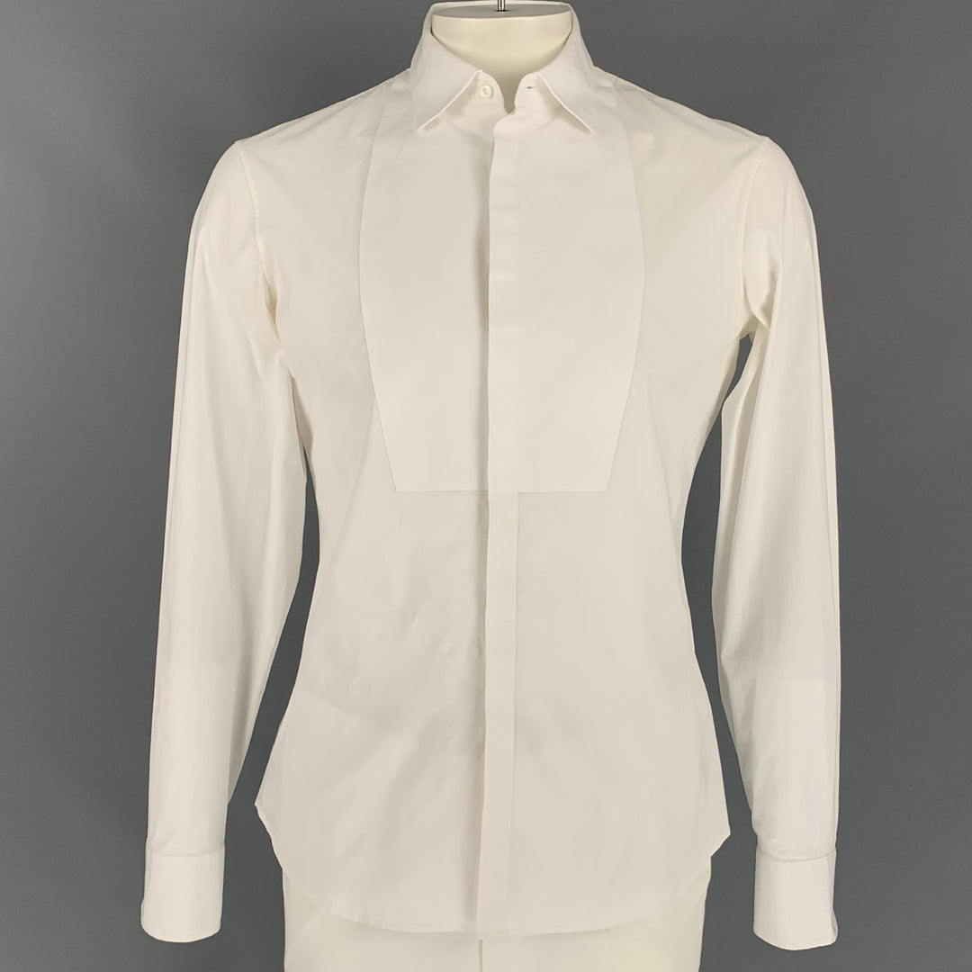 DSQUARED2 Size XXL White Cotton Tuxedo Long Sleeve Shirt