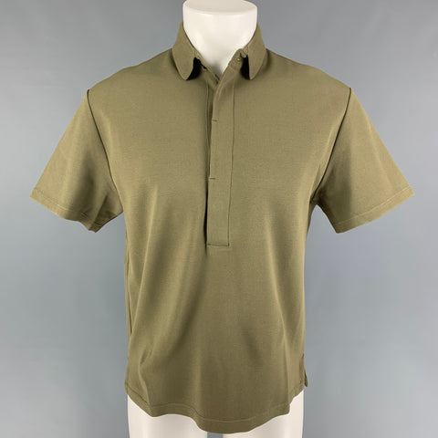 VALENTINO Size S Olive Viscose Polyester Hidden Placket Polo