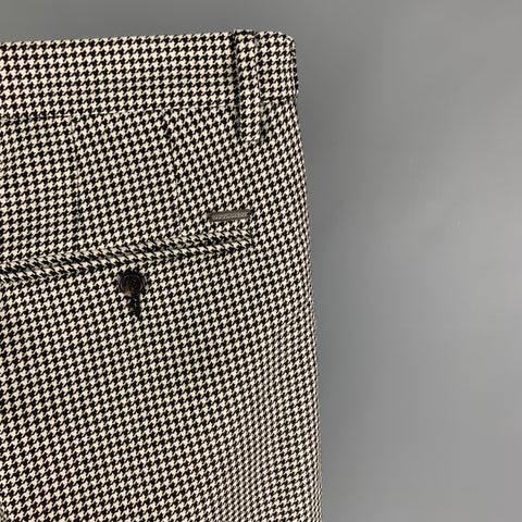 DSQUARED2 Size 36 Black White Houndstooth Lana Wool Pleated Dress Pants
