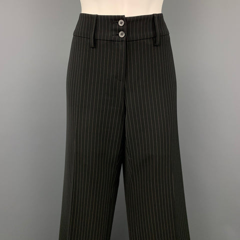 ARMANI COLLEZIONI Talla 8 Pantalón de vestir de pierna ancha de mezcla de poliéster a rayas negras