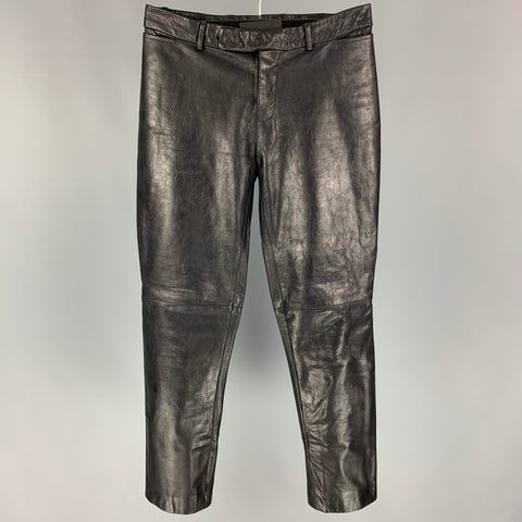 CoSTUME NATIONAL Size 28 Black Leather Button Fly Dress Pants