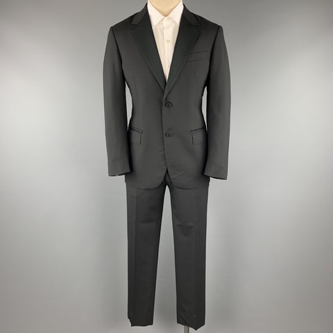 LANVIN Size 38 Black Satin Notch Lapel Two Piece Tuxedo
