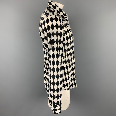 AGNES B. Size L Black & White Rhombus Print Cotton Long Sleeve Shirt