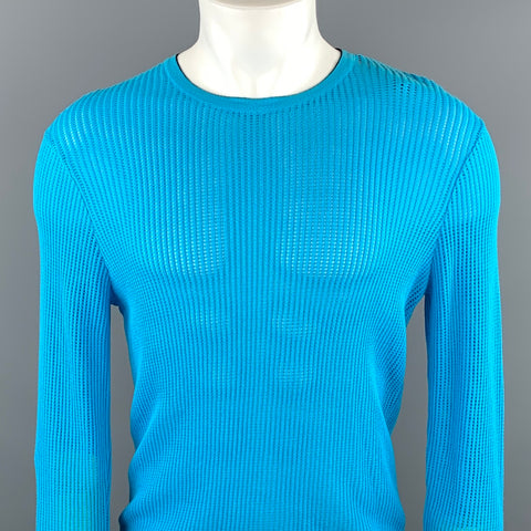 CALVIN KLEIN COLLECTION Size S Aqua Mesh Cotton Crew-Neck Pullover