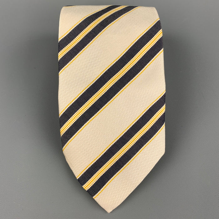 ERMENEGILDO ZEGNA Beige & Yellow Diagonal Stripe Silk / Cotton Tie