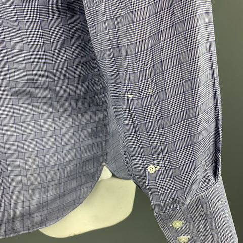 TOM FORD Size XL Navy Glenplaid Cotton Button Up Long Sleeve Shirt