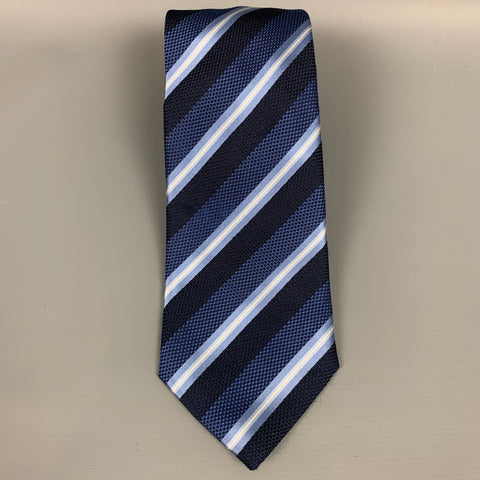 BRIONI Navy & Light Blue Stripe Silk Tie