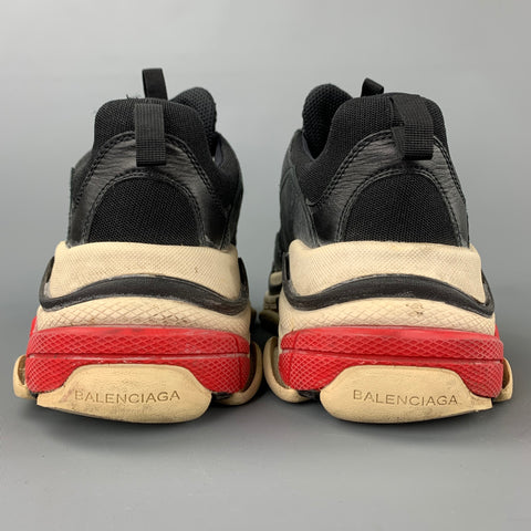 BALENCIAGA Triple S Size 10 Black Washed Mesh Lace Up Sneakers