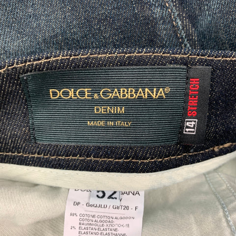 DOLCE & GABBANA 14 Stretch Size 36 Indigo Distressed Denim Zip Fly Jeans