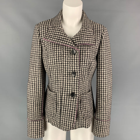 WEEKEND by MAX MARA Size 8 Black & White Wool / Nylon Houndstooth Jacket Blazer