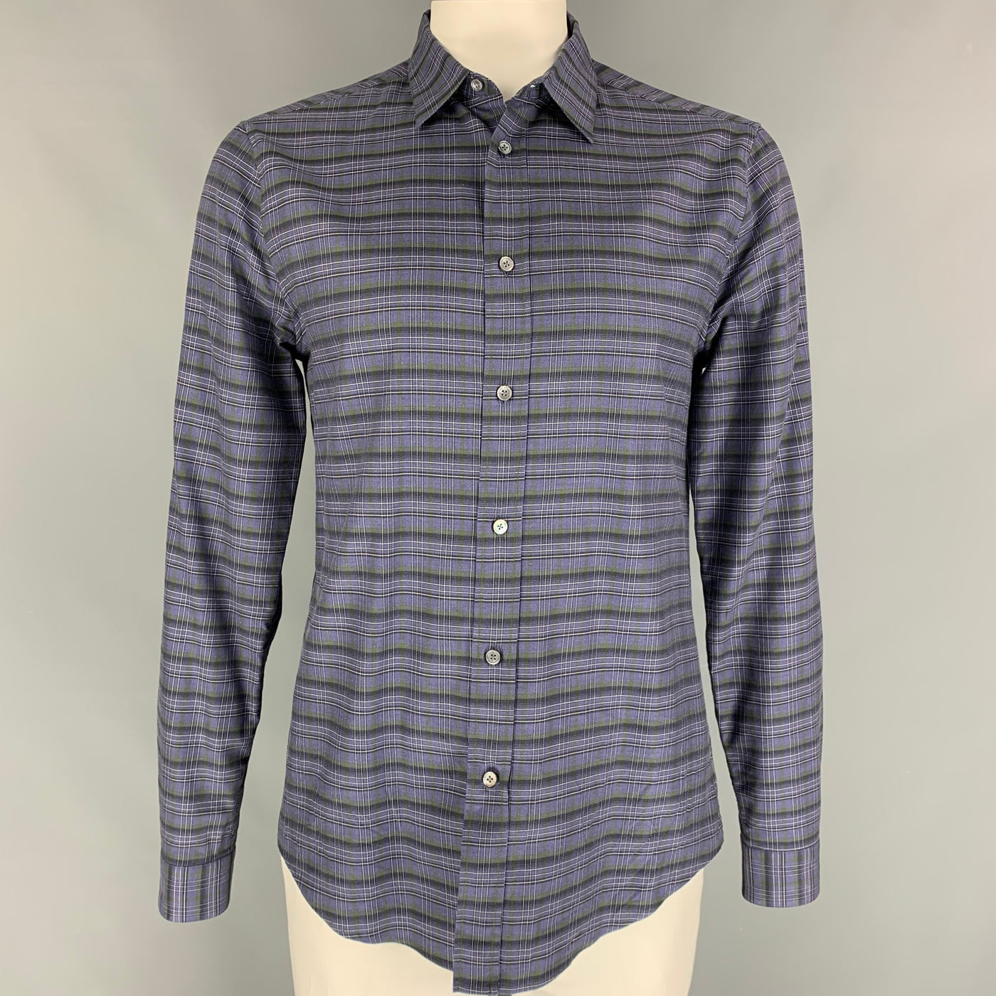 LOUIS VUITTON Size XL Purple Black Green Plaid Cotton Long Sleeve