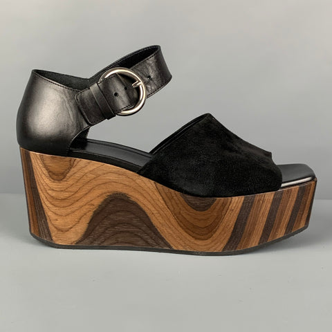 CELINE Size 8 Black Brown Platform Wedges