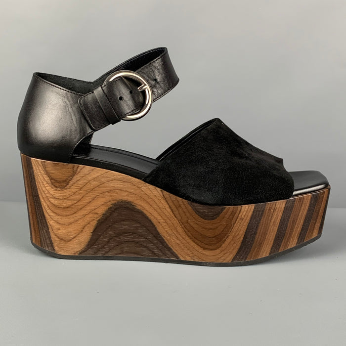 CELINE Size 8 Black Brown Platform Wedges