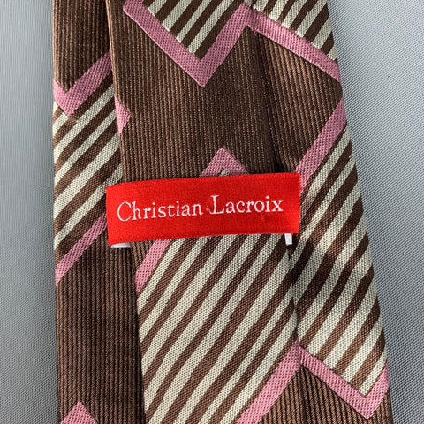 CHRISTIAN LACROIX Brown Grey Pink Graphic Silk Tie