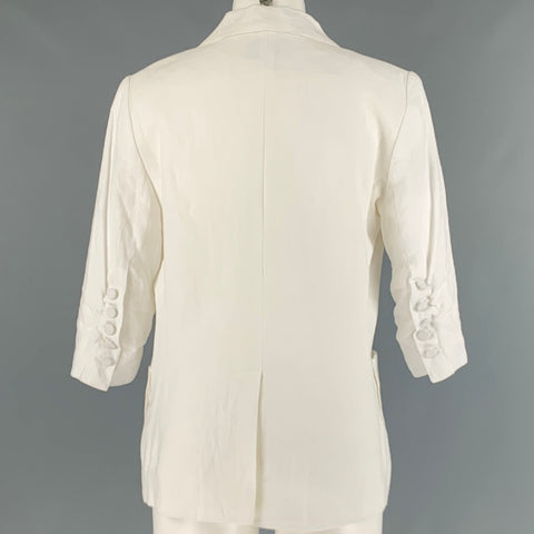 ALBERTO MAKALI Size 6 White Linen Single Breasted Blazer