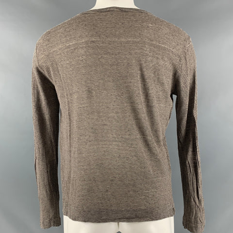 MASSIMO ALBA Taille S Pull Col Rond En Lin Rayé Gris Marron