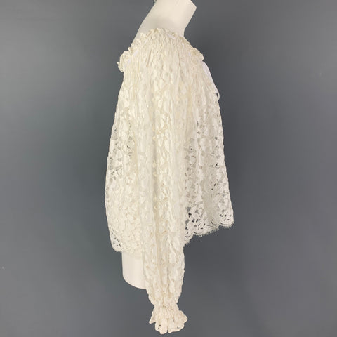 OSCAR DE LA RENTA Size 4 White Cotton Blend Long Sleeve Dress Top