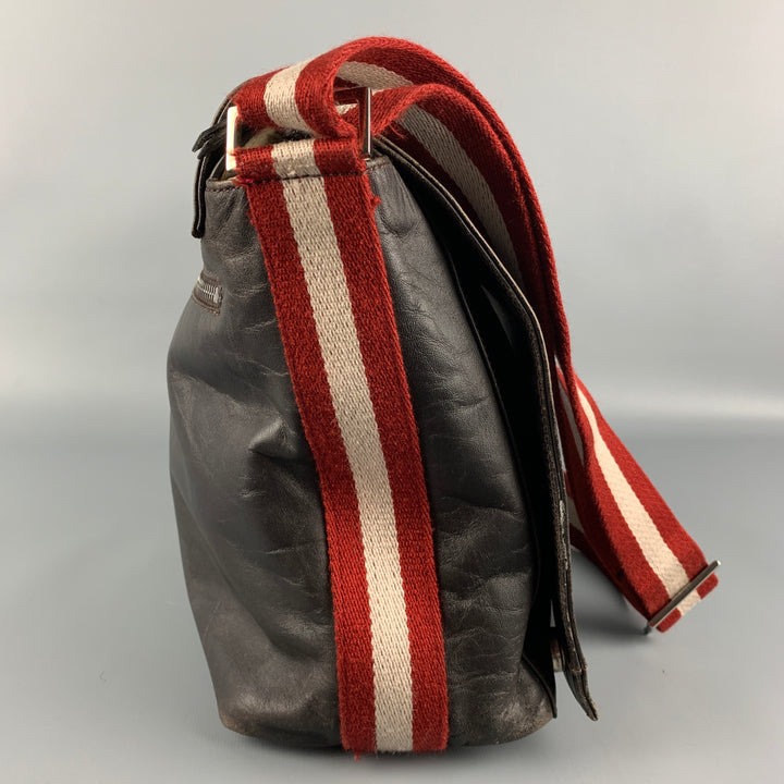 Vintage BALLY Brown & Red Mixed Fabrics Leather Messenger Bags