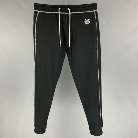 KENZO Size L Black Contrast Stitch Cotton Sweatpants