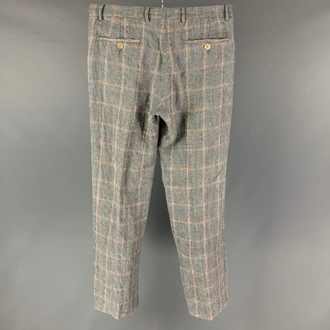 GIORGIO ARMANI Size 34 Grey White Plaid Linen Blend Zip Fly Dress Pants