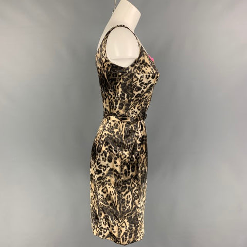 TULEH Talla 6 Vestido sin mangas de mezcla de poliéster con estampado animal beige marrón
