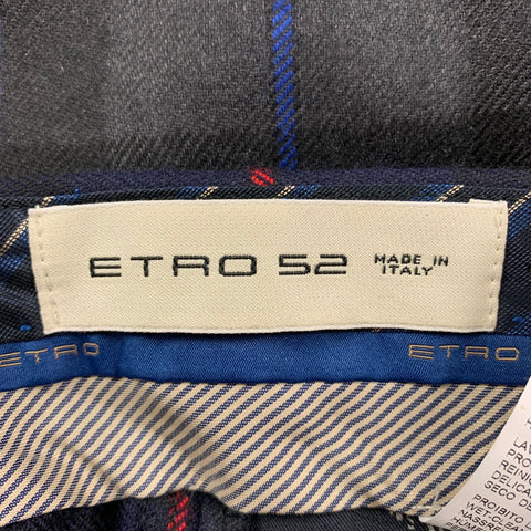 ETRO Size 34 Black Multi-Color Plaid Wool Blend Tuxedo Dress Pants