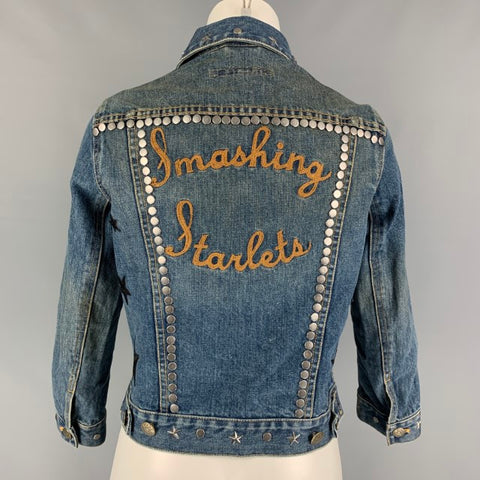 MARC JACOBS Size XS Indigo Denim Studded Smashing Starlets Cropped Jacket