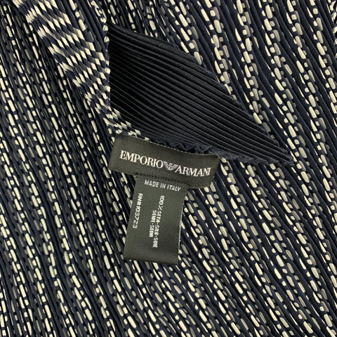 EMPORIO ARMANI Navy & White Pleated Silk Scarf