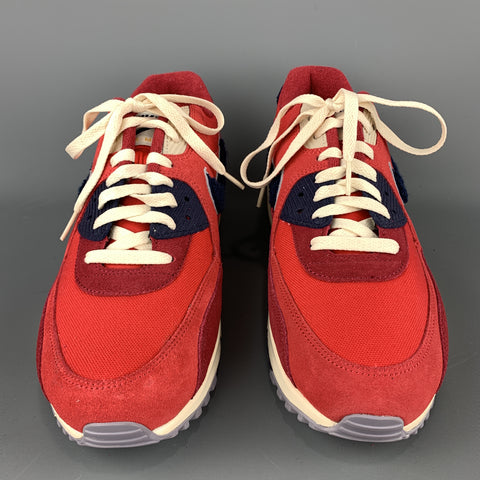 NIKE Size 11 Red & Navy Canvas Suede Trim Lace Up Sneakers