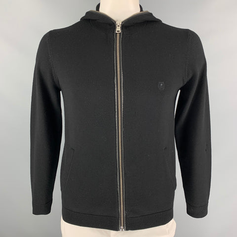 THE KOOPLES Size L Black Merino Wool Hoodie Cardigan