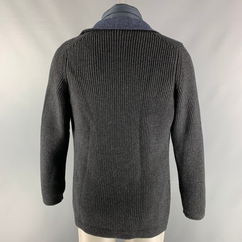 FIORONI Taille 40 Veste en laine mélangée charbon de bois tricotée avec fermeture éclair et boutons-pression