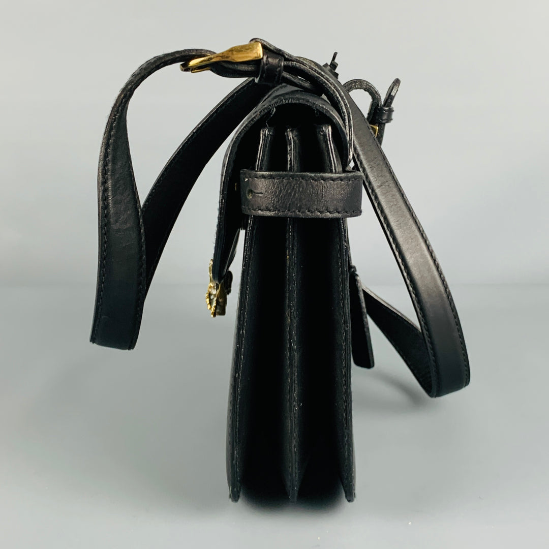 RALPH LAUREN Black Equestrian Leather Shoulder Bag Handbag