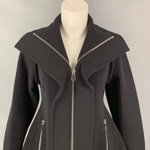 DEREK LAM Size 4 Black Acrylic Blend High Collar Coat