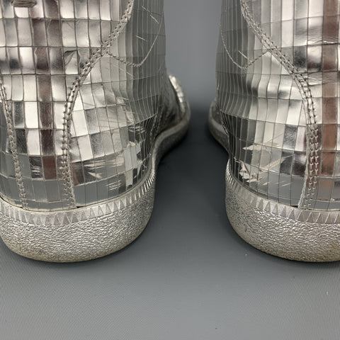 MAISON MARGIELA Taille 10 Baskets montantes Disco Ball en cuir métallisé argenté
