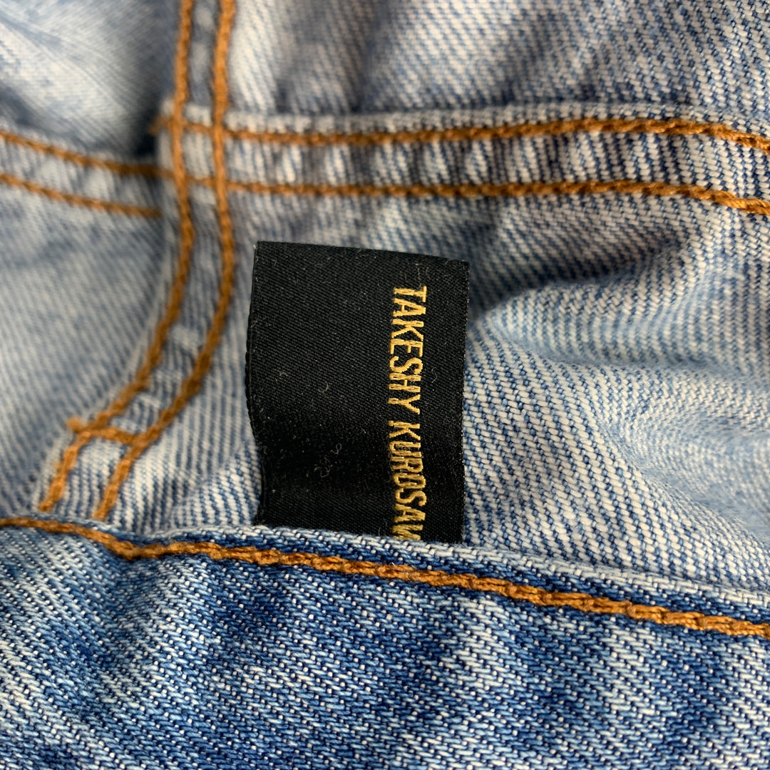 TAKESHY KUROSAWA Size 30 Blue Distressed Cotton Classic Button Fly Jeans
