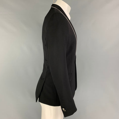 THE KOOPLES Size 38 Black White Wool Blend Shawl Collar Sport Coat