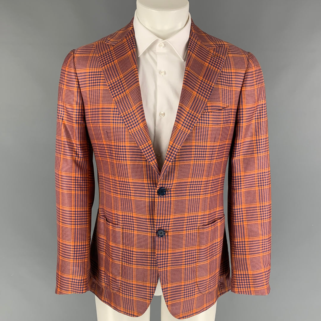 SARTORIA PARTENOPEA Talla 38 Abrigo deportivo con solapa de pico y pata de gallo azul naranja
