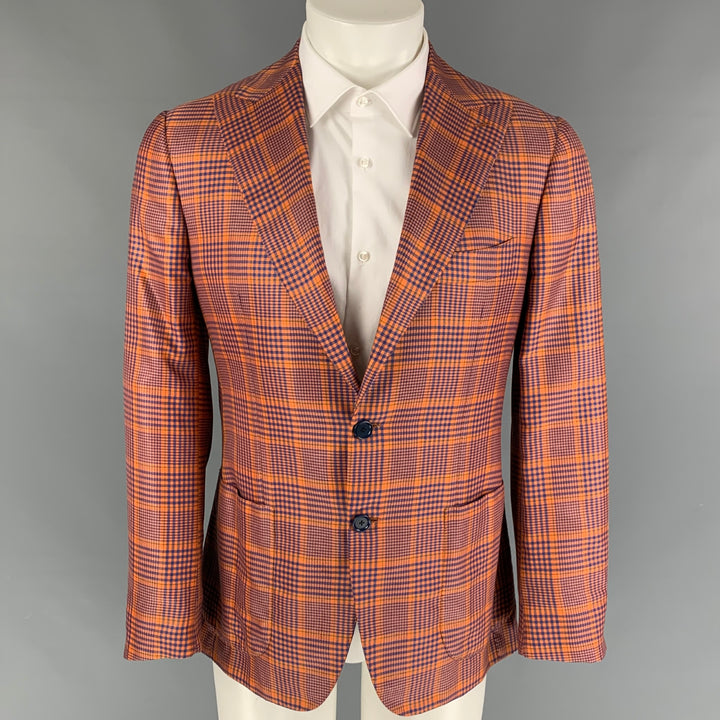 SARTORIA PARTENOPEA Talla 38 Abrigo deportivo con solapa de pico y pata de gallo azul naranja