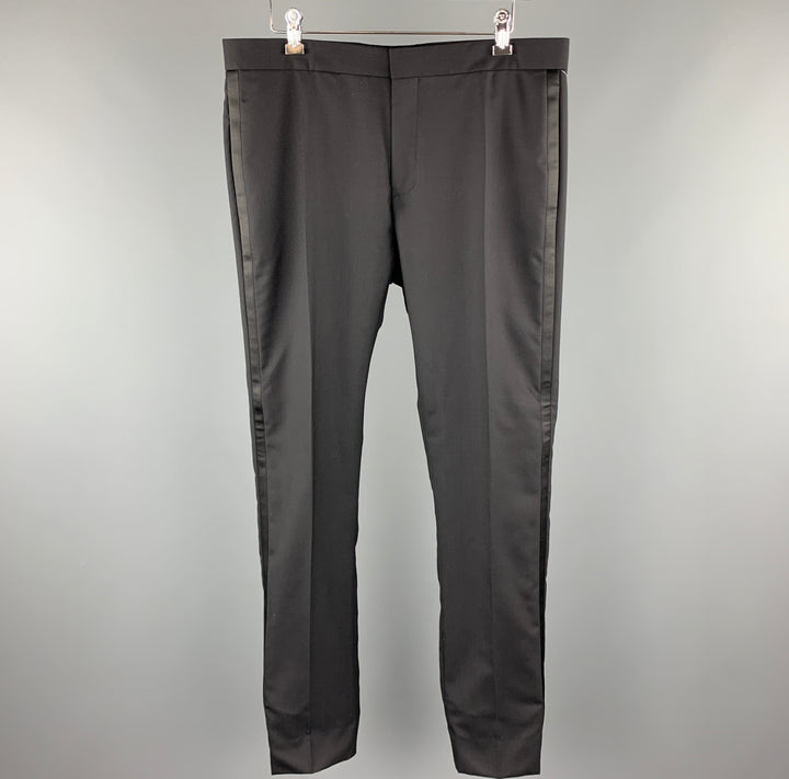 DIOR HOMME Size 34 Black Solid Wool Tuxedo Dress Pants