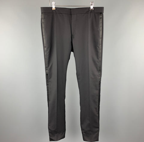 DIOR HOMME Size 34 Black Solid Wool Tuxedo Dress Pants