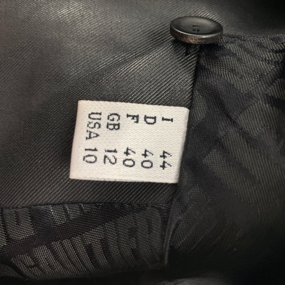 JEAN PAUL GAULTIER Size 10 Black Coated Cotton Belted Double Breasted Jacket