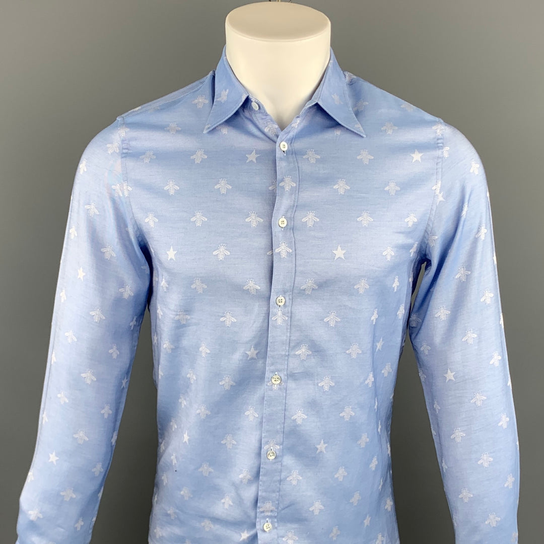 GUCCI Size XS Light Blue Jacquard Cotton Button Up Long Sleeve Shirt