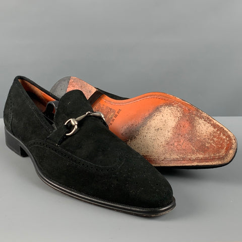 MEZLAN Size 9.5 Black Perforated Suede Loafers