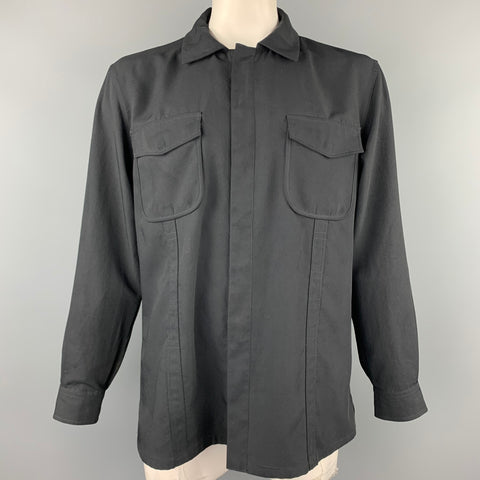 ARMANI COLLEZIONI Size L Black Polyester Patch Pocket Long Sleeve Shirt